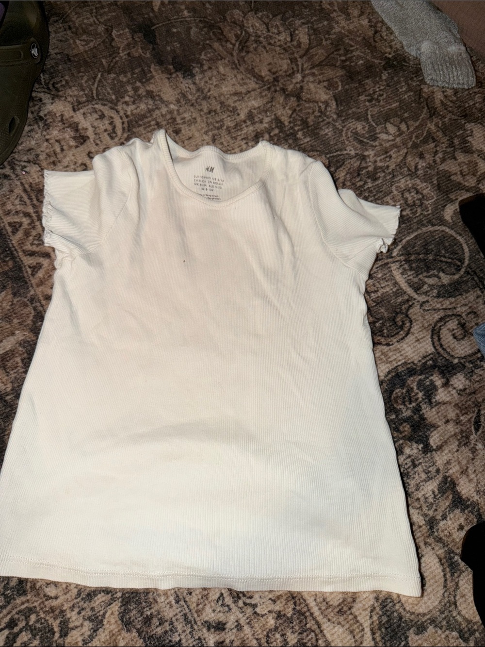 H&M Cream Ribbed Short Sleeve Crew Tee